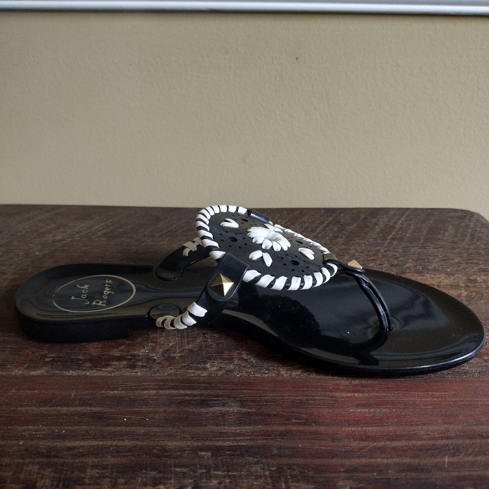 Jack Rogers Black White Georgica Jelly Sandals Size 5 - Picture 6 of 10